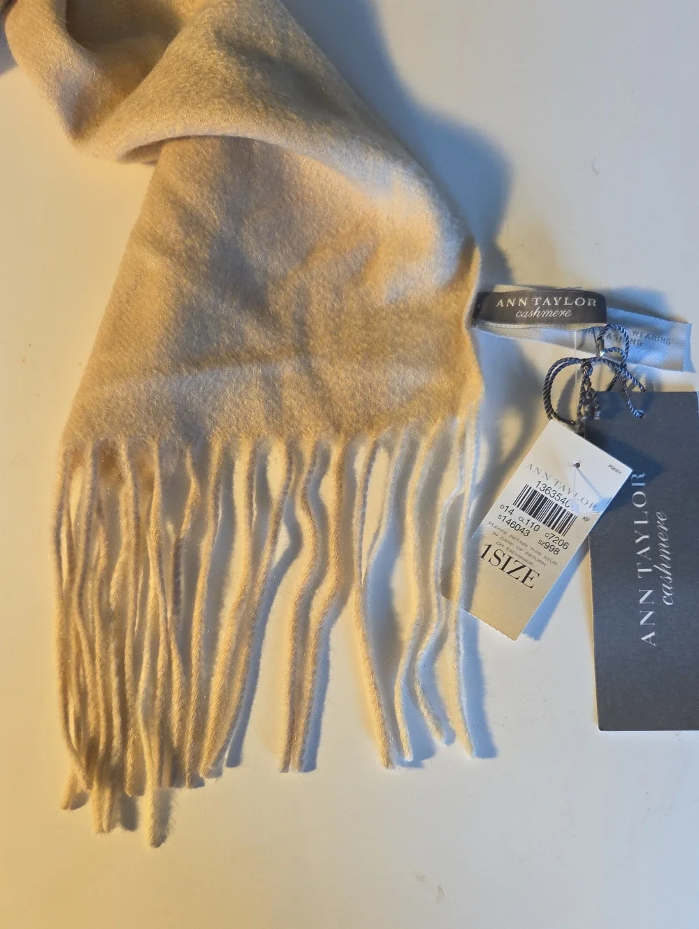 Ann Taylor 100% Cashmere Cream Scrarf NWT